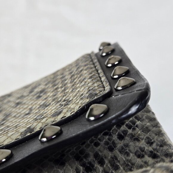 BCBGMaxAzria Leather Snakeskin Print Clutch Silver Stud Embellishment Black Trim - Picture 7 of 16